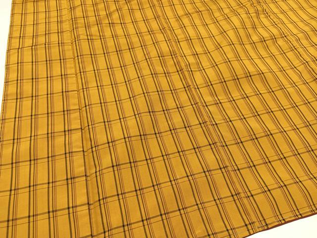 平和屋着物●本場黄八丈　平織　紬  　格子　正絹　逸品　未使用　AABB0366ph
