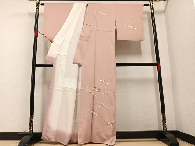 平和屋着物●訪問着　刺繍　花筏文　金彩　正絹　逸品　AABB0384ph