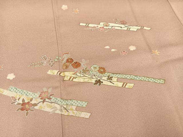 平和屋着物●訪問着　刺繍　花筏文　金彩　正絹　逸品　AABB0384ph