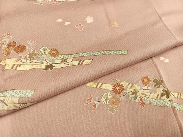 平和屋着物●訪問着　刺繍　花筏文　金彩　正絹　逸品　AABB0384ph