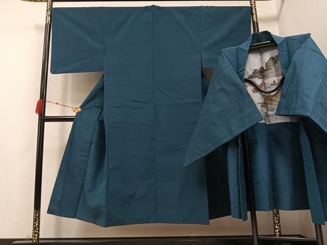平和屋着物●男性 紬 アンサンブル 色無地 褐返し色 正絹 逸品 AABB0398ph