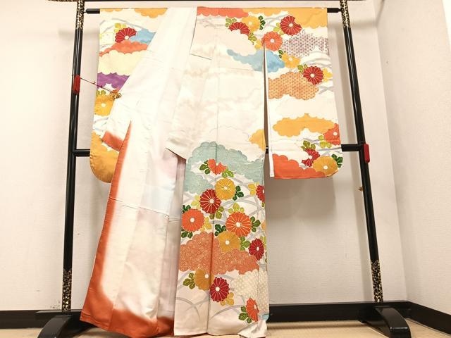 平和屋着物●豪華振袖　駒刺繍　雲重ね花文　金彩　正絹　逸品　未使用　AABB0399ph
