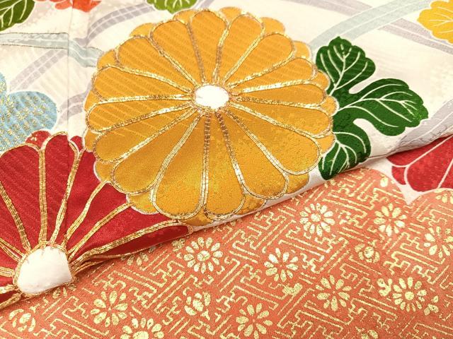 平和屋着物●豪華振袖　駒刺繍　雲重ね花文　金彩　正絹　逸品　未使用　AABB0399ph