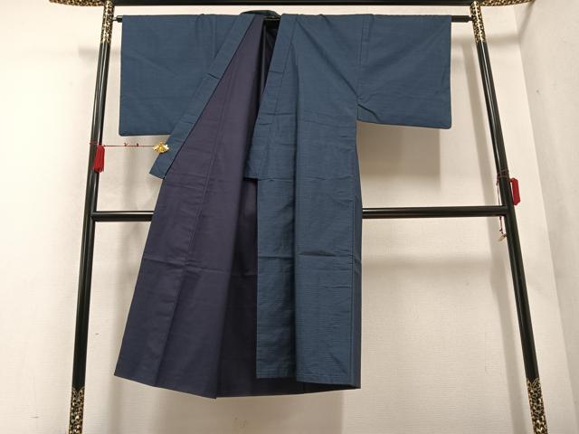 平和屋着物●男性　本場大島紬　アンサンブル　長襦袢(袷)セット　格子　正絹　逸品　AABB0400ph
