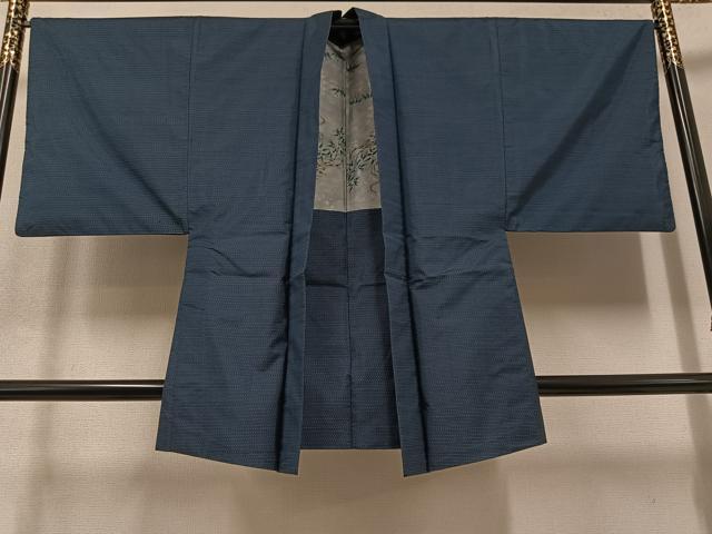 平和屋着物●男性　本場大島紬　アンサンブル　長襦袢(袷)セット　格子　正絹　逸品　AABB0400ph