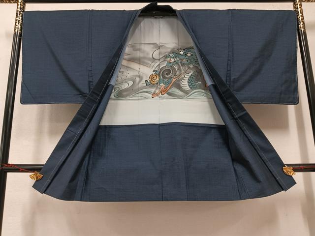 平和屋着物●男性 本場大島紬 アンサンブル 100亀甲 総詰め 正絹 逸品 未使用 AABB0401ph