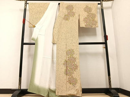 平和屋着物●訪問着 型染め 花尽し 正絹 逸品 AABB0429ph