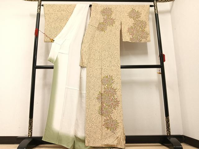 平和屋着物●訪問着 型染め 花尽し 正絹 逸品 AABB0429ph