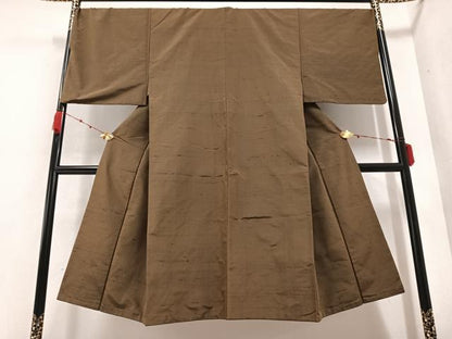 平和屋着物●男性 紬 アンサンブル 色無地 媚茶色 正絹 逸品 AABB0435ph