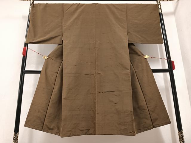 平和屋着物●男性 紬 アンサンブル 色無地 媚茶色 正絹 逸品 AABB0435ph