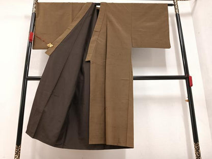 平和屋着物●男性 紬 アンサンブル 色無地 媚茶色 正絹 逸品 AABB0435ph