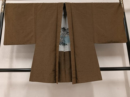 平和屋着物●男性 紬 アンサンブル 色無地 媚茶色 正絹 逸品 AABB0435ph
