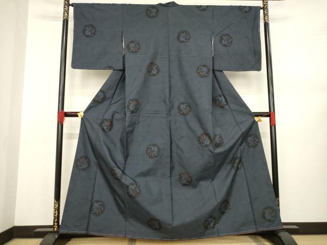 平和屋着物●本場大島紬　カタス7マルキ　雪輪重ね南天文　正絹　逸品　AABB0453ck