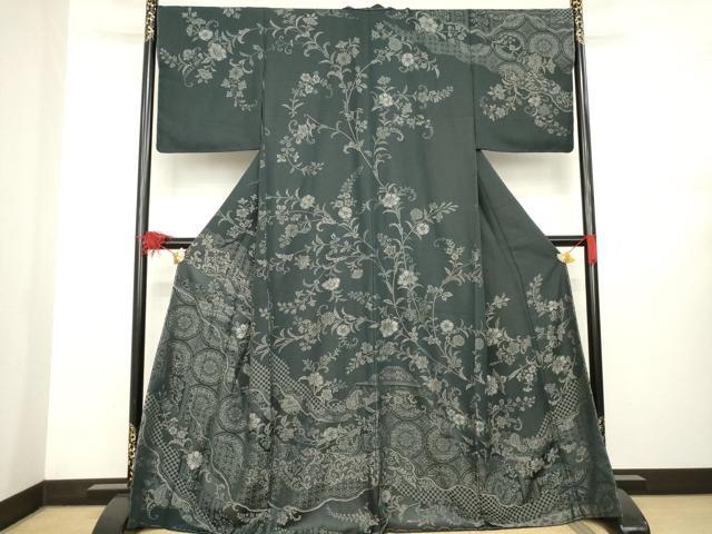 平和屋着物●お召 訪問着 中国三大刺繍 汕頭刺繍 スワトウ刺繍 道長更紗花唐草文 銀糸 正絹 逸品 未使用 AABB0459ck
