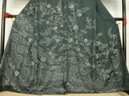 平和屋着物●お召 訪問着 中国三大刺繍 汕頭刺繍 スワトウ刺繍 道長更紗花唐草文 銀糸 正絹 逸品 未使用 AABB0459ck