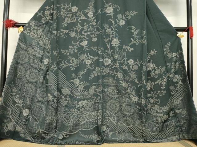 平和屋着物●お召 訪問着 中国三大刺繍 汕頭刺繍 スワトウ刺繍 道長更紗花唐草文 銀糸 正絹 逸品 未使用 AABB0459ck