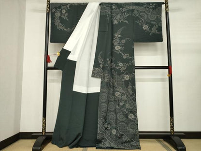平和屋着物●お召 訪問着 中国三大刺繍 汕頭刺繍 スワトウ刺繍 道長更紗花唐草文 銀糸 正絹 逸品 未使用 AABB0459ck