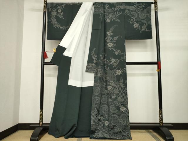 平和屋着物●お召 訪問着 中国三大刺繍 汕頭刺繍 スワトウ刺繍 道長更紗花唐草文 銀糸 正絹 逸品 未使用 AABB0459ck