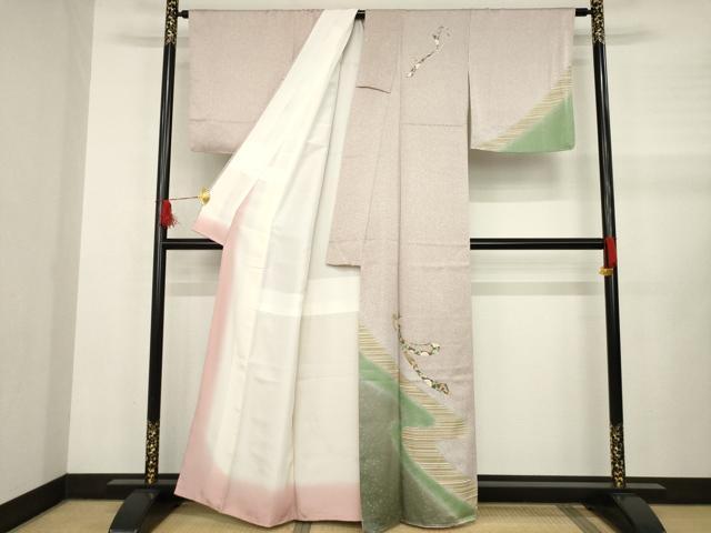 平和屋着物●訪問着　流水束ね熨斗花文　暈し染め　金彩　正絹　逸品　AABB0460ck
