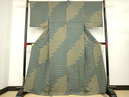 平和屋着物●上質な小紋　横段文　正絹　逸品　AABB0469ck