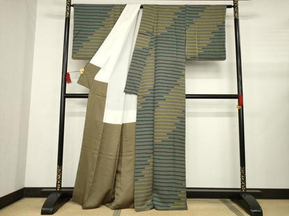 平和屋着物●上質な小紋　横段文　正絹　逸品　AABB0469ck