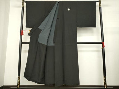 平和屋着物●男性 黒紋付 羽織セット 正絹 逸品 AABB0480ck