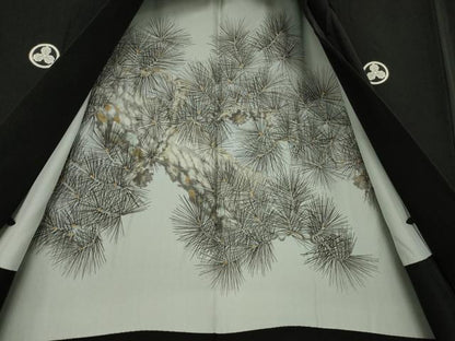 平和屋着物●男性 黒紋付 羽織セット 正絹 逸品 AABB0480ck