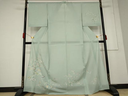 平和屋着物＊夏物　訪問着　絽　枝花文　銀彩　正絹　逸品　AABB0483st