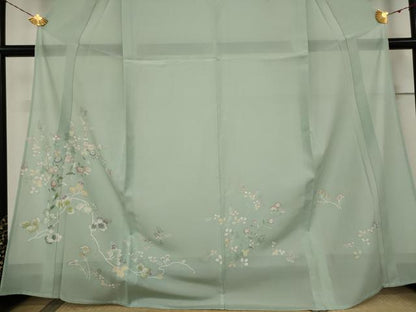 平和屋着物＊夏物　訪問着　絽　枝花文　銀彩　正絹　逸品　AABB0483st