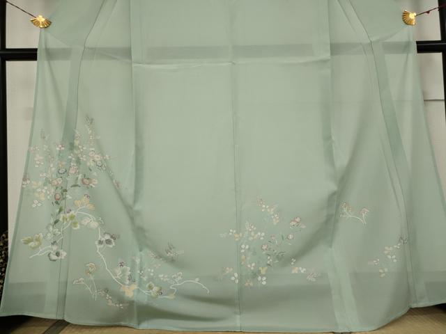 平和屋着物＊夏物　訪問着　絽　枝花文　銀彩　正絹　逸品　AABB0483st