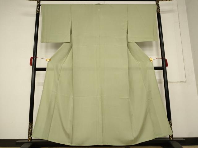 平和屋着物＊夏物 色無地 絽 松葉色 正絹 逸品 AABB0485st