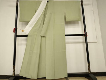 平和屋着物＊夏物 色無地 絽 松葉色 正絹 逸品 AABB0485st