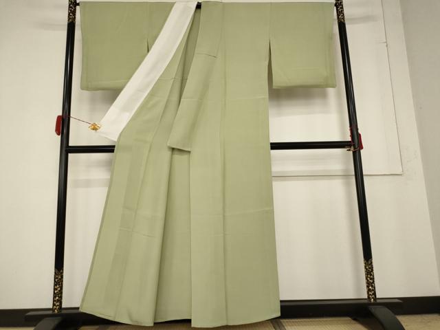 平和屋着物＊夏物 色無地 絽 松葉色 正絹 逸品 AABB0485st