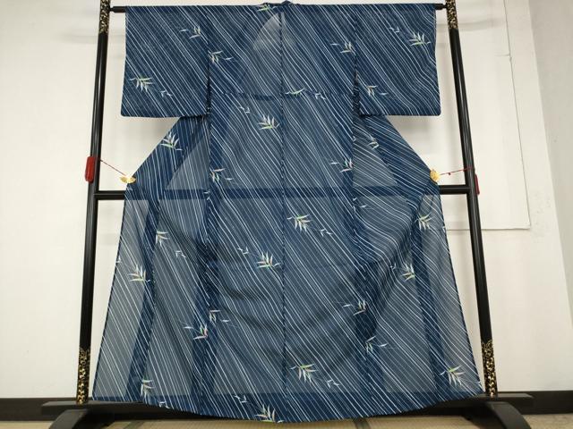平和屋着物＊夏物 小紋 絽 笹の葉文様 洗える着物 AABB0491st