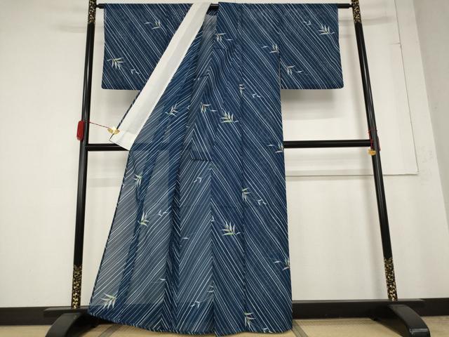 平和屋着物＊夏物 小紋 絽 笹の葉文様 洗える着物 AABB0491st
