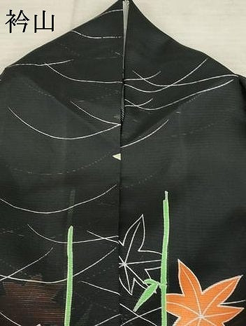 平和屋着物＊夏物 小紋 絽 楓 黒地 洗える着物 AABB0492st