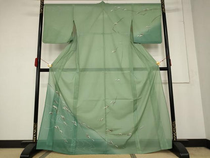 平和屋着物＊夏物 訪問着 絽 笠松文 暈し染め 金彩 洗える着物 AABB0493st