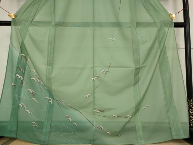 平和屋着物＊夏物 訪問着 絽 笠松文 暈し染め 金彩 洗える着物 AABB0493st
