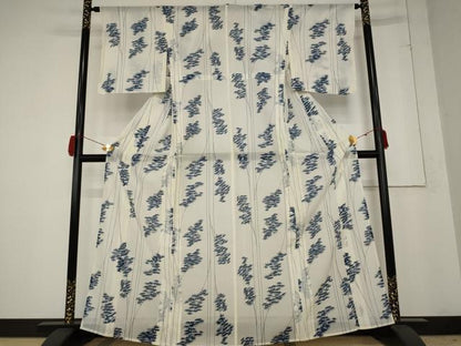 平和屋着物＊夏物 小紋 絽 笹の葉文様 洗える着物 AABB0496st