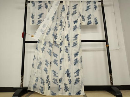 平和屋着物＊夏物 小紋 絽 笹の葉文様 洗える着物 AABB0496st