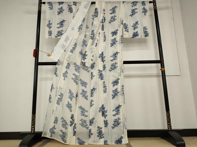 平和屋着物＊夏物 小紋 絽 笹の葉文様 洗える着物 AABB0496st