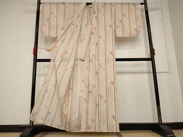平和屋着物＊夏物 小紋 絽 舞花文 洗える着物 AABB0501st