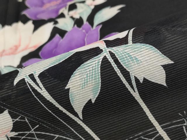 平和屋着物＊夏物 訪問着 絽 草花文 黒地 洗える着物 AABB0502st