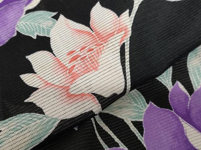 平和屋着物＊夏物 訪問着 絽 草花文 黒地 洗える着物 AABB0502st