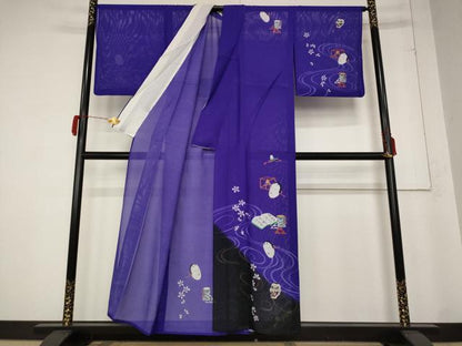 平和屋着物＊夏物 訪問着 絽 おかめ 般若 黒地 洗える着物 AABB0503st