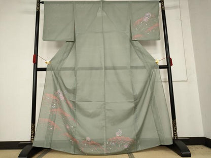 平和屋着物＊夏物 訪問着 絽 舞花文 楽器 洗える着物 AABB0506st