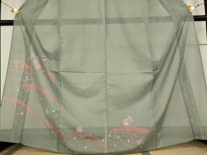 平和屋着物＊夏物 訪問着 絽 舞花文 楽器 洗える着物 AABB0506st