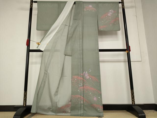 平和屋着物＊夏物 訪問着 絽 舞花文 楽器 洗える着物 AABB0506st
