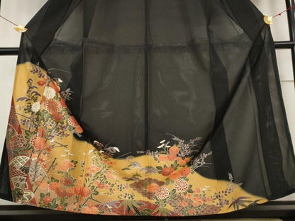 平和屋着物＊夏物 黒留袖 絽 草花文 金彩 洗える着物 AABB0508st