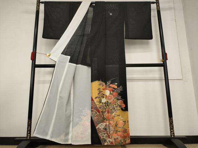 平和屋着物＊夏物 黒留袖 絽 草花文 金彩 洗える着物 AABB0508st